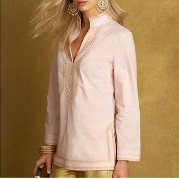NicoBlu Maharani Tunic In Blush Pink Embroidered In Gold Filigree. Size XL - Picture 9 of 16